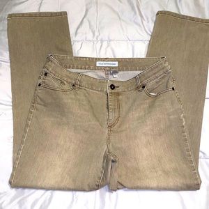 Chico’s Platinum Denim Pants, Tan color, size 2 Short, high waisted.